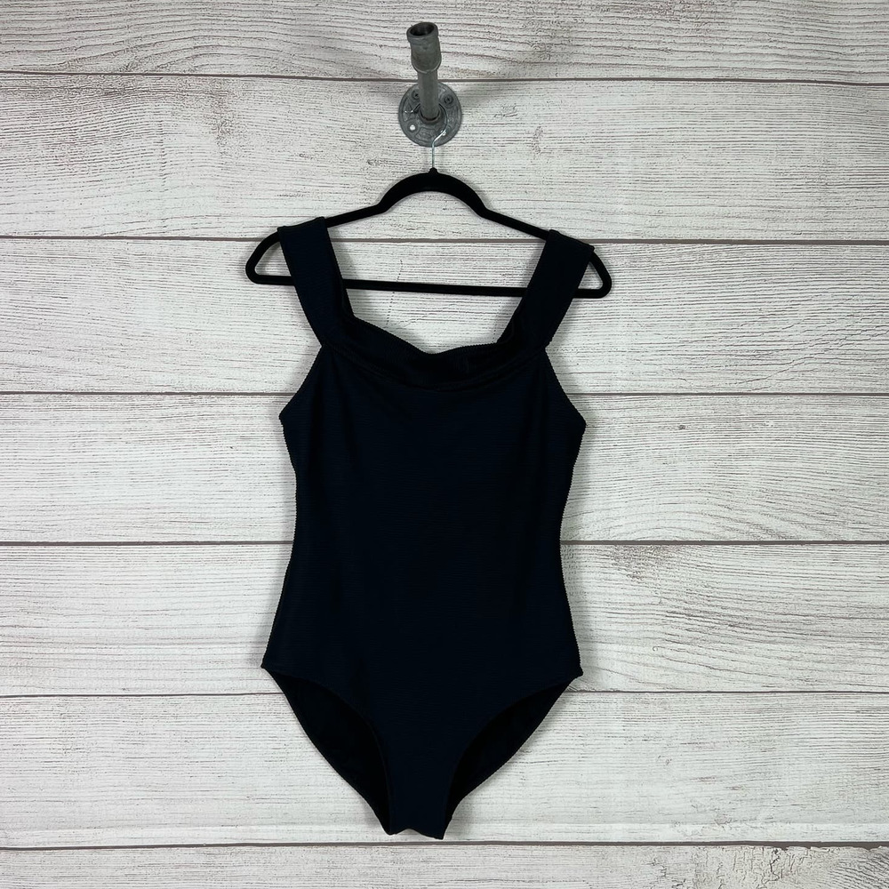 Old Navy Black Ribbed Boat Neck One Piece Swimsuit Size Large